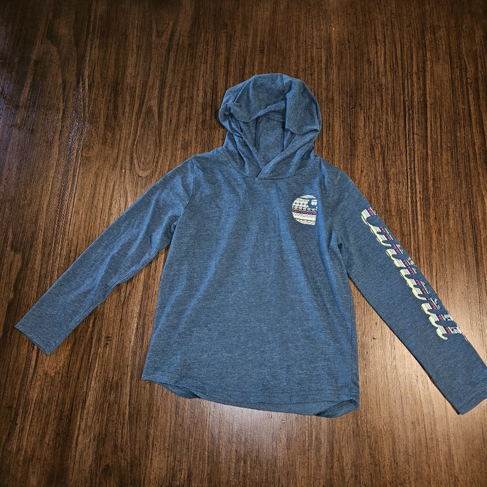 Carhartt Girls Knit Long Sleeve Hooded T-shirt Blue Coral Heather Size 8